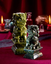 Two stone lion statues