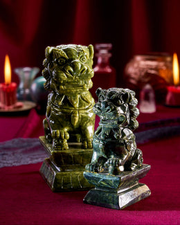 Two stone lion statues